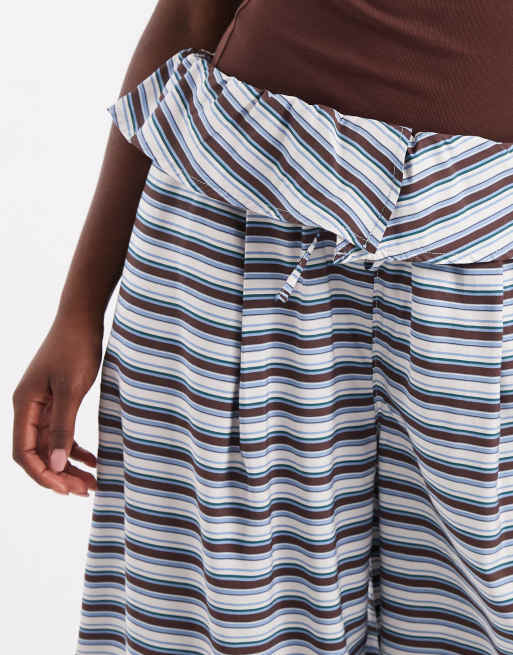 ASOS DESIGN poplinsbyxa med vikbar linning, veck och vida ben i randigt, 4 av 5