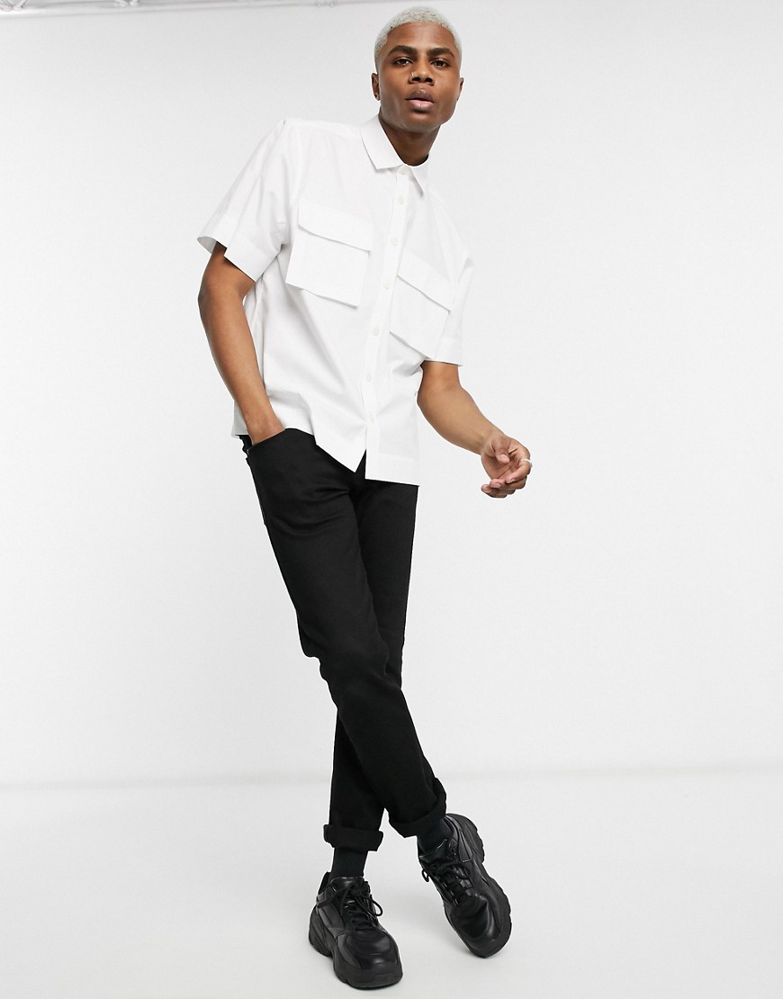 ASOS DESIGN – Poplinskjorta i oversize och boxig passform med påsydda fickor-Vit