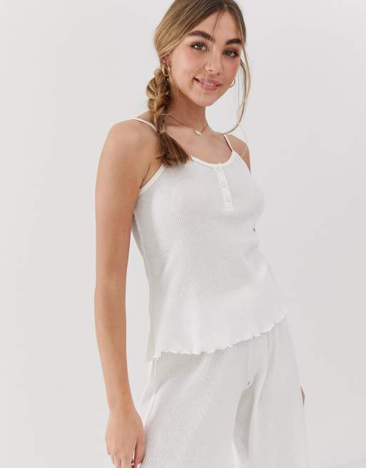 ASOS DESIGN – Set mit Hose und Pyjama-Camisole mit Waffelmuster und Druckknöpfen, 2 von 3