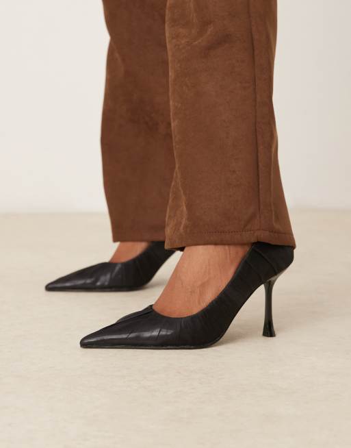 ASOS DESIGN Poppet ruched high court shoe in black mesh