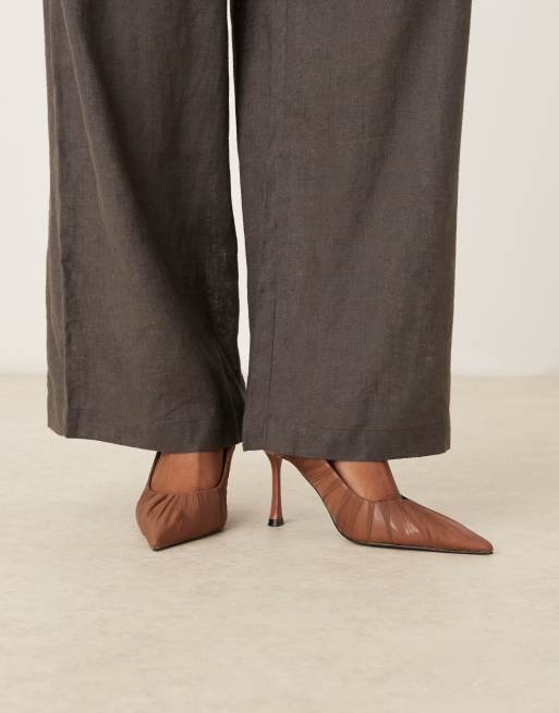 ASOS DESIGN Poppet ruched high court shoe in taupe mesh