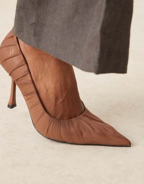 ASOS DESIGN Poppet ruched high heel court shoes in taupe mesh - view 1