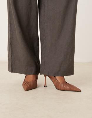 Asos Design Poppet Ruched High Pumps In Brown