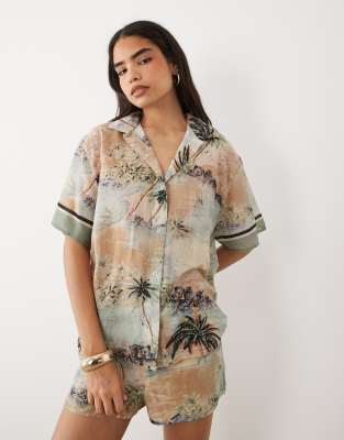 Asos Design Poppy Beach Sheer Cotton Supersized Cover Up Shirt In Multi