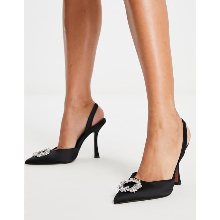 ASOS DESIGN Poppy embellished slingback high heeled shoes in black