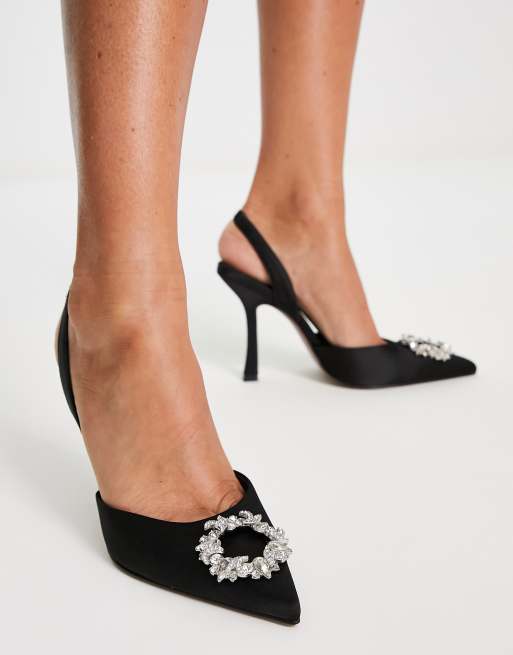 ASOS DESIGN Poppy embellished slingback high heeled shoes in black