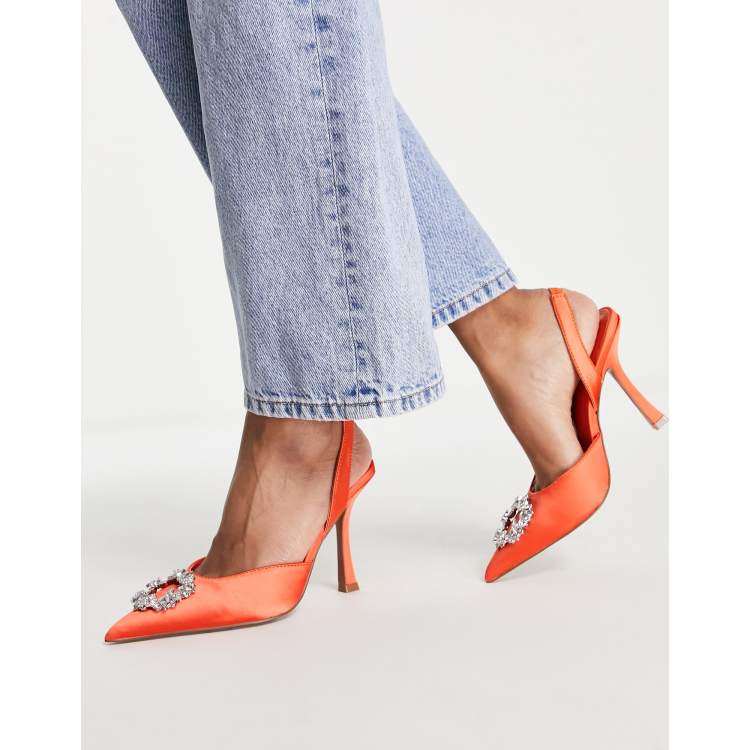 ASOS DESIGN Poppy embellished slingback high heeled shoes in