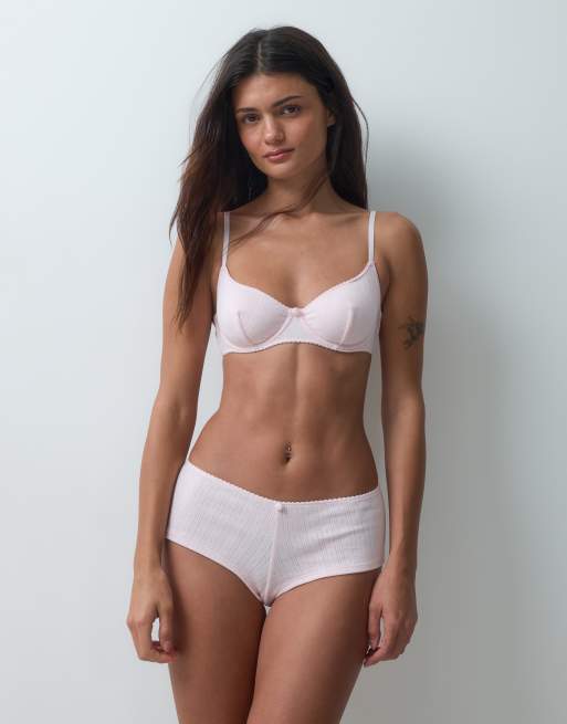 ASOS DESIGN Poppy pointelle lingerie set in pink, 4 of 4