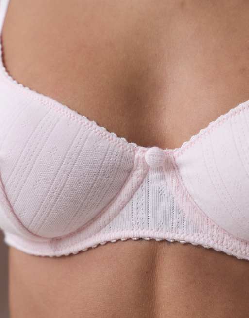 ASOS DESIGN Poppy  pointelle underwire bra in pink, 3 of 5