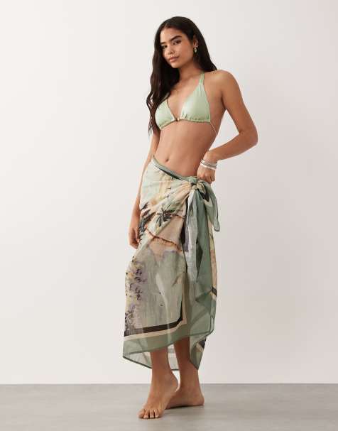 ASOS DESIGN Poppy sheer cotton maxi sarong in postcard print - view 1