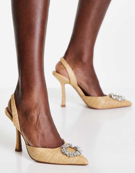 ASOS DESIGN - Poppy - Slingback schoenen met hoge hak en versiering in beige, 2 van 4
