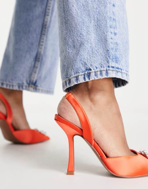 ASOS DESIGN - Poppy - Slingback schoenen met hoge hak en versiering in oranje, 2 van 4