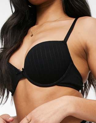 ASOS DESIGN - Poppy - Soutien-gorge rembourré invisible souple côtelé à armatures - Noir
