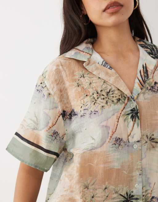 ASOS DESIGN – Poppy – Vykortsmönstrad strandskjorta i skir bomull och extra stora coverups, 4 av 4