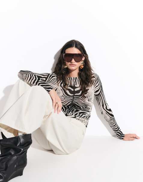 ASOS DESIGN półprzezroczysty dzianinowy top soft touch z marszczeniem po boku we wzór zebra - view 1
