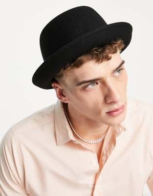 ASOS DESIGN pork pie hat in black and size adjuster