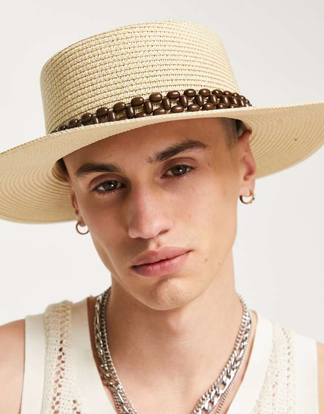 ASOS DESIGN pork pie straw hat with beaded band