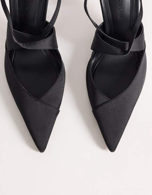ASOS DESIGN - Porscha - Chaussures à talon haut en satin avec brides croisées - Noir, 2 de 4