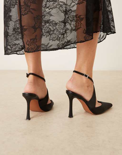 ASOS DESIGN - Porscha - Chaussures larges à talon haut en satin avec brides croisées - Noir, 3 de 4