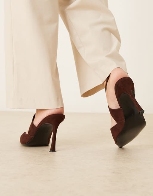 ASOS DESIGN - Porscha - Chaussures larges à talon haut en suédine avec brides croisées - Chocolat, 4 de 4