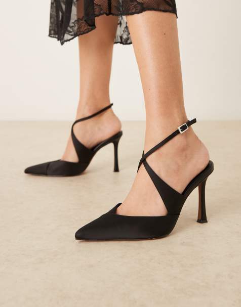 ASOS DESIGN Porscha cross over detail high heel shoes in black satin - view 1