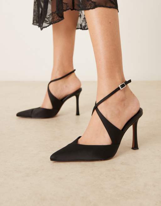 ASOS DESIGN – Porscha – High Heels in Schwarz aus Satin mit überkreuztem Riemchen , 2 von 4