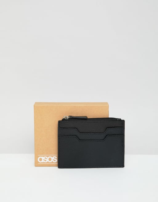 ASOS DESIGN - Portacarte in pelle nera con chiusura a zip