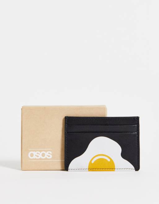 ASOS DESIGN - Portacarte nero con stampa di uovo