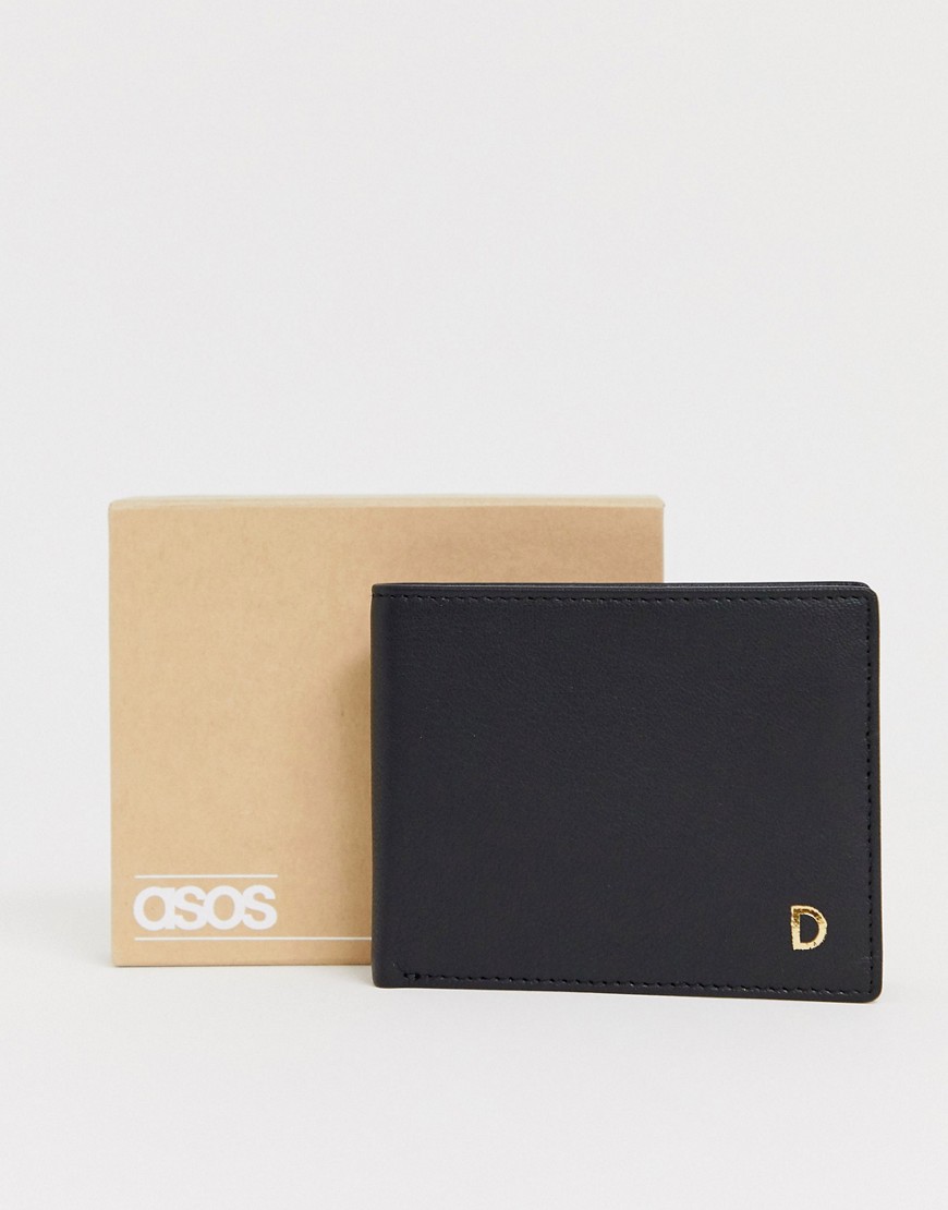 ASOS DESIGN - Portafoglio in pelle personalizzato nero con lettera D