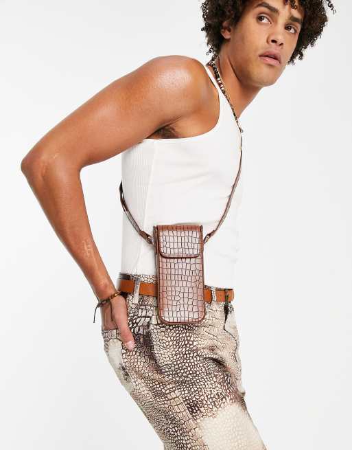 ASOS DESIGN - Portatelefono in pelle sintetica effetto coccodrillo con tracolla, 3 di 4