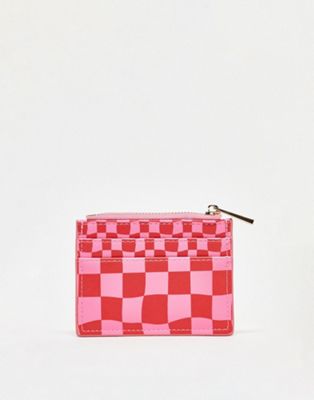 ASOS DESIGN checkerboard cardholder in pink and red - ASOS Price Checker