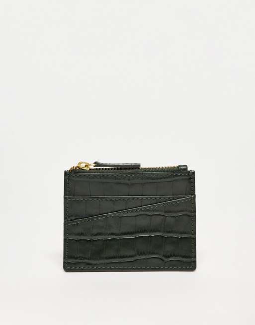 ASOS DESIGN - Porte-cartes en cuir effet croco - Vert