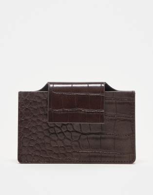ASOS DESIGN - Porte-cartes texturé effet croco - Chocolat-Marron