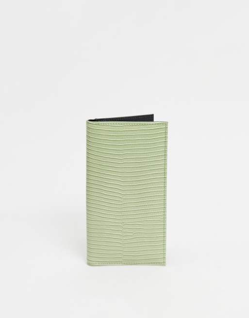 ASOS DESIGN - Porte-monnaie à rabat effet lézard - Vert pâle