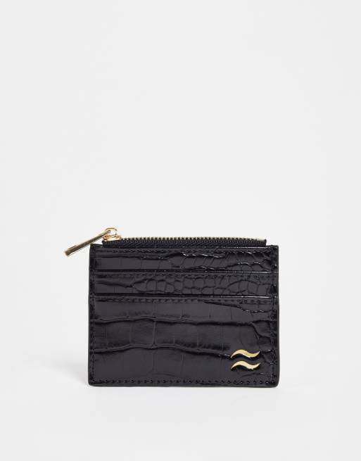 ASOS DESIGN - Porte-monnaie avec porte-cartes à signe astrologique Verseau - Noir croco