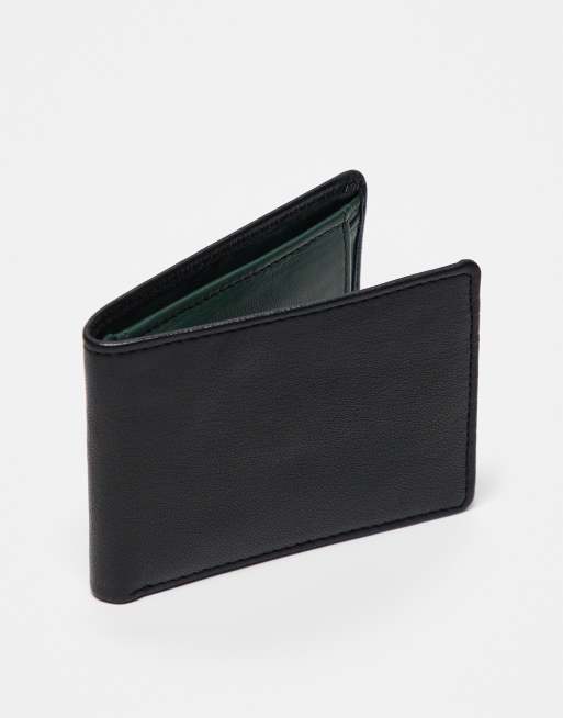 ASOS DESIGN - Portefeuille en cuir avec partie contrastante - Noir et vert