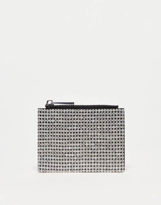 ASOS DESIGN - Portemonnee met siersteentjes in zilver
