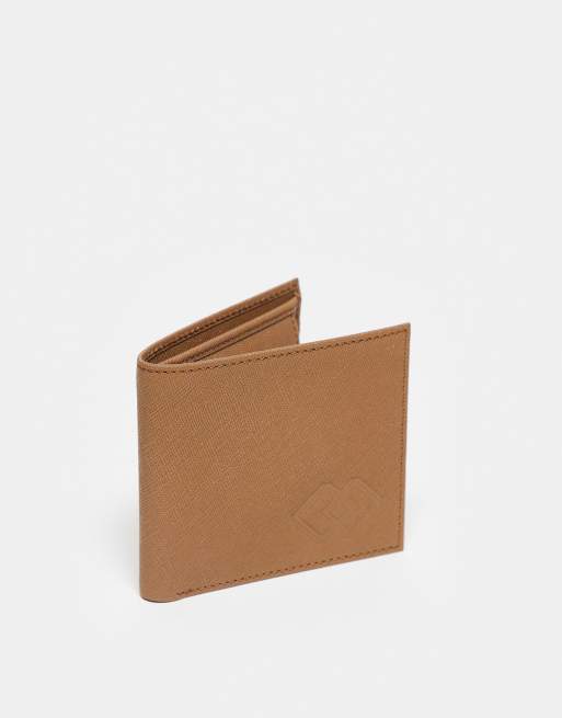 ASOS DESIGN - Portemonnee van leer met reliëf en muntvak in bruin