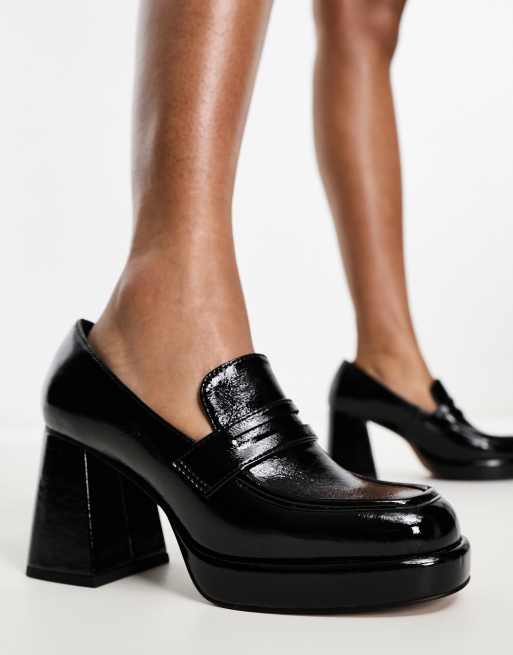 ASOS DESIGN Portland platform loafers in black patent | ASOS