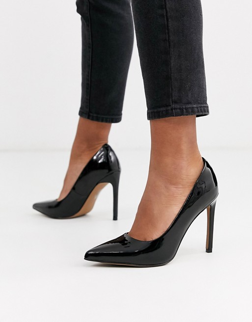 ASOS DESIGN Porto pointed high heeled court shoes in black patent | ASOS