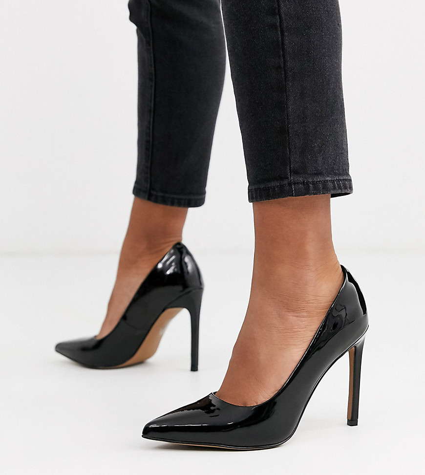ASOS DESIGN Porto pointed high heeled court shoes in black patent