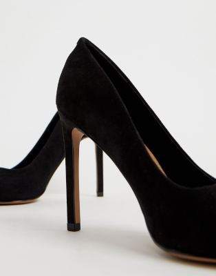 black leather high heel court shoes