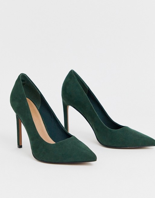 ASOS DESIGN Porto pointed high heeled court shoes in forest green