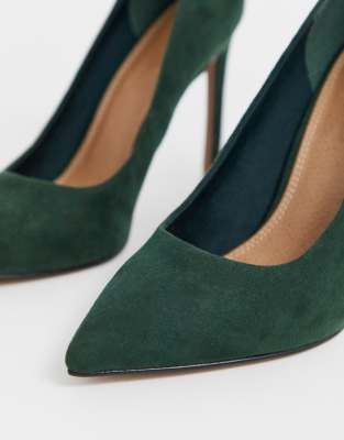 green suede court shoes