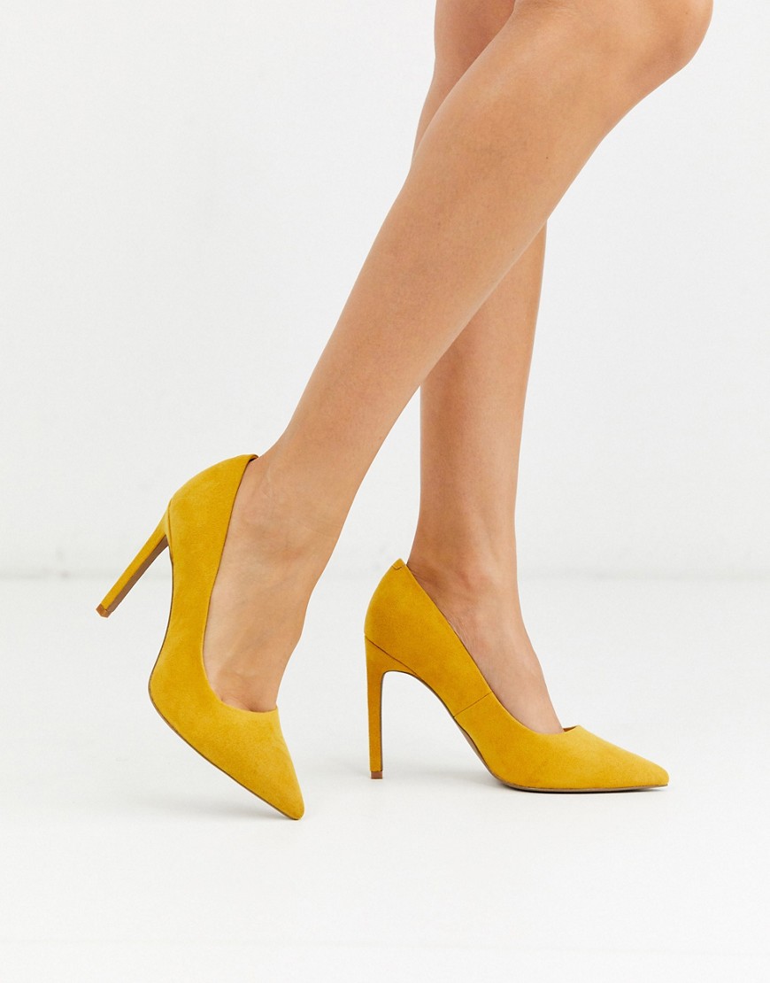 ASOS DESIGN Porto pointed high heeled court shoes in mustard-Yellow