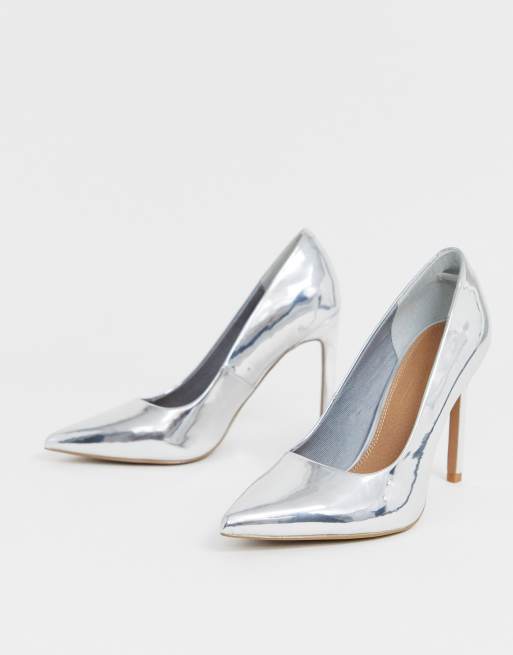 ASOS DESIGN Presta square high heels in silver