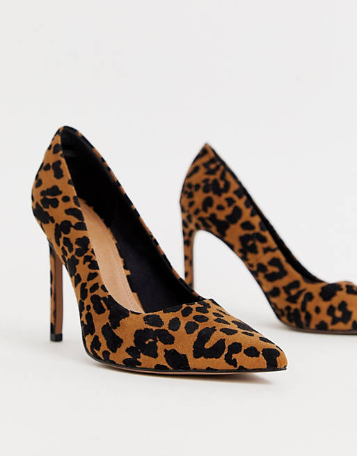ASOS DESIGN Porto pointed high heeled pumps in leopard