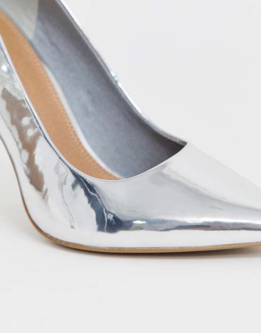 ASOS DESIGN Presta square high heels in silver