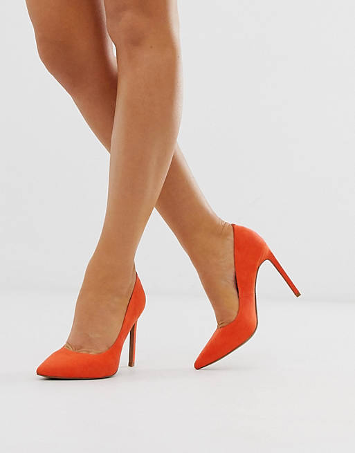 ASOS DESIGN Porto pointed high heeled pumps in tangerine