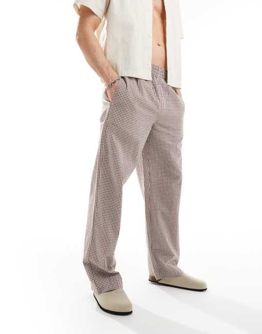 ASOS DESIGN - Posede bukser i hørlook med brunt/hvidt gingham-tern , 5 af 5